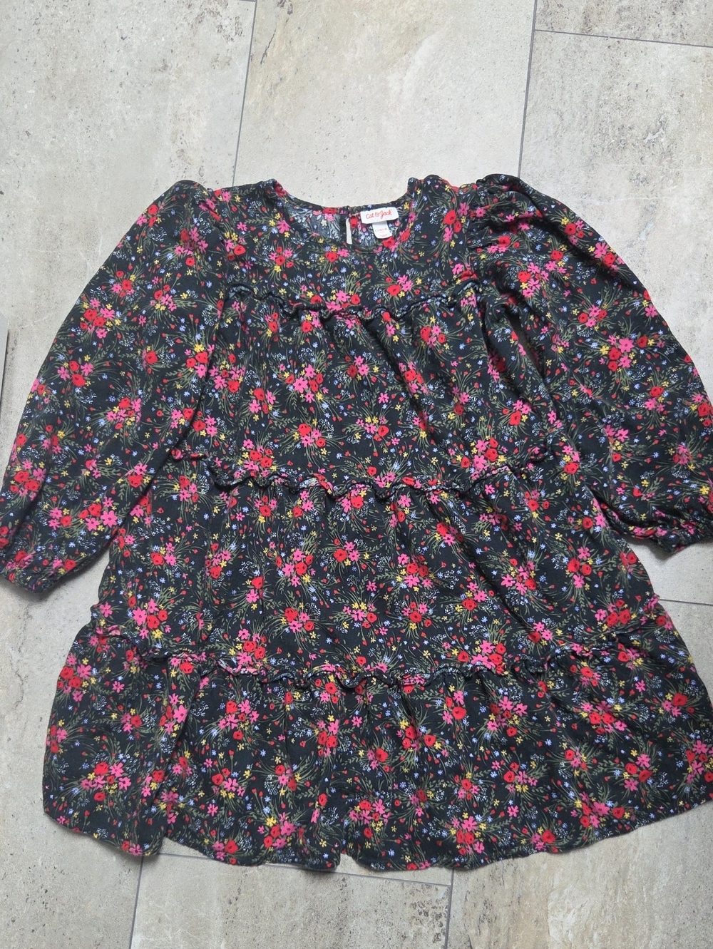 - Cat & Jack Black Floral Long Sleeve Girls Dress